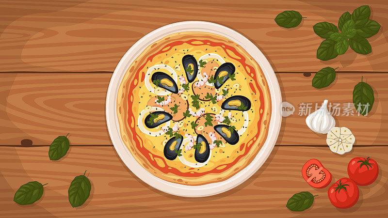意大利风格的披萨Mare e Monti盘子。